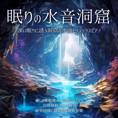 眠りの水音洞窟 深い眠りに誘う洞窟の水滴とリラックスピアノ 癒しの睡眠導入の自然音とピアノ 自律神経 ストレス解消 疲労回復に効果的な睡眠音楽のジャケット写真