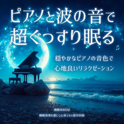 ピアノと波の音で超ぐっすり眠る 睡眠用BGM 穏やかなピアノの音色で心地良いリラクゼーション 睡眠効果を感じて心身ともに疲労回復のジャケット写真
