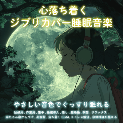 心落ち着くジブリカバー睡眠音楽 やさしい音色でぐっすり眠れる 勉強用, 作業用, 集中, 睡眠導入, 癒し, 超熟睡, 瞑想, リラックス, 赤ちゃん寝かしつけ, 高音質, 落ち着くBGM, ストレス解消, 自律神経を整えるのジャケット写真