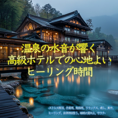 温泉の水音が響く高級ホテルでの心地よいヒーリング時間-ストレス解消、作業用、勉強用、リラックス、癒し、集中、ヒーリング、自律神経整う、睡眠の質向上、サウナ-のジャケット写真