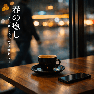 Relaxing and relaxing morning cafe in spring Front Cover