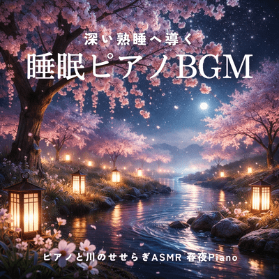 Sleep Piano BGM Leading to Deep Restful Sleep, Piano and River Stream ASMR Spring Night Piano Front Cover