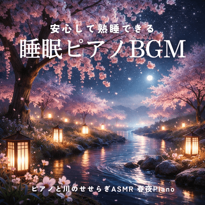 Sleep Piano BGM Helping You Sleep Peacefully, Piano and River Stream ASMR Spring Night Piano Front Cover
