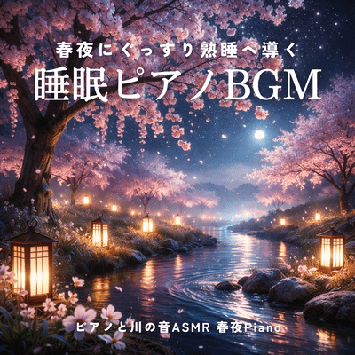 Sleep Piano BGM Leading to Deep Sleep on Spring Nights, Piano and River Sound ASMR Spring Night Piano Front Cover