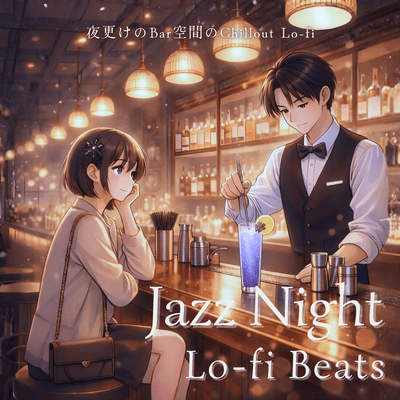 Jazz Night Lo-fi Beats: Chillout Lo-fi in a late-night bar setting. Front Cover