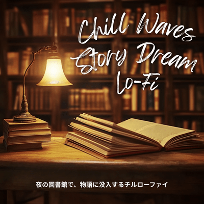 Immerse yourself in a story in a library at night with Chill Waves Story Dream Lo-Fi. Front Cover