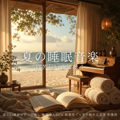 Summer Sleep Music - Cool Ocean Wave Piano Healing for Sleepless Hot Nights, Sleep Induction BGM, Meditation Deep Sleep Music for Work Front Cover