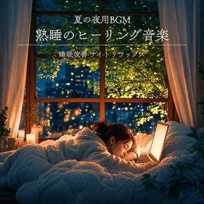Healing music for deep sleep, background music for summer nights, sleep improvement, night relaxation. Front Cover