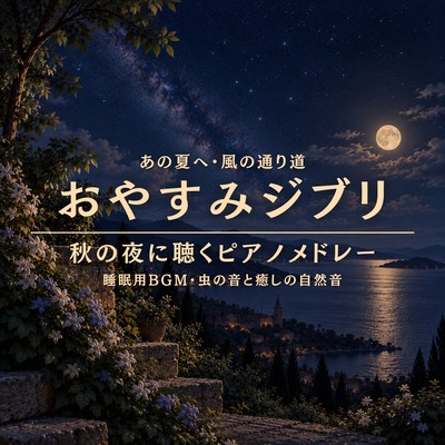 Relaxing Ghibli Autumn Night Piano Medley - Sleep Music with Cricket Sounds and Healing Nature Sounds - One Summer's Day and The Path of the Wind Front Cover
