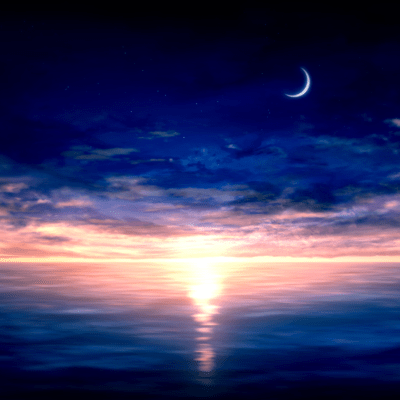 Under the sky, I see a crescent moon. Front Cover