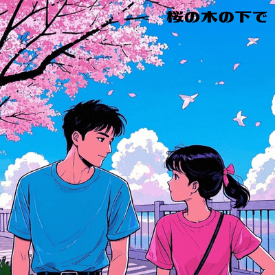 桜の木の下でのジャケット写真