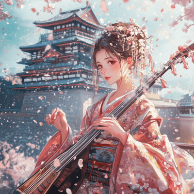 shamisen kimono girl Front Cover