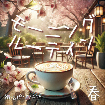 Morning Routine with Morning Piano BGM at a Spring Cafe Front Cover