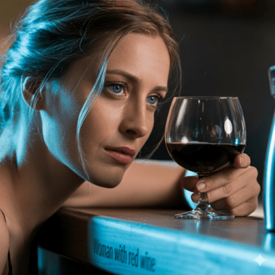 Woman with red wine Front Cover