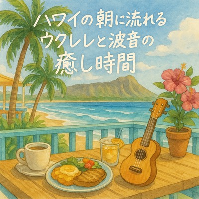 ハワイの朝に流れるウクレレと波音の癒し時間のジャケット写真