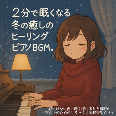 2分で眠くなる冬の癒しのヒーリングピアノBGM。寝つけない夜に聴く深い眠りと睡眠の質向上のためのリラックス睡眠音楽カフェのジャケット写真