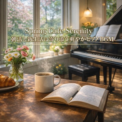Spring Cafe Serenity - Fresh Piano for Study & Work Front Cover