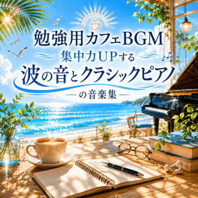 勉強用カフェBGM 集中力UPする波の音とクラシックピアノの音楽集 (2026 Remaster)のジャケット写真