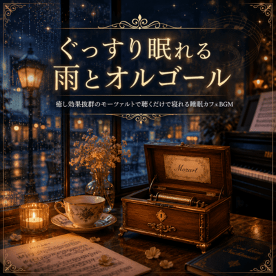 ぐっすり眠れる雨とオルゴール 癒し効果抜群のモーツァルトで聴くだけで寝れる睡眠カフェBGM (2026 Remaster)のジャケット写真