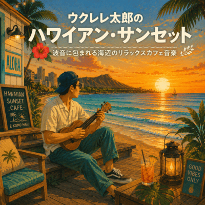 Ukulele Taro's Hawaiian Sunset Relaxing Seaside Café Music with Ocean Waves Front Cover