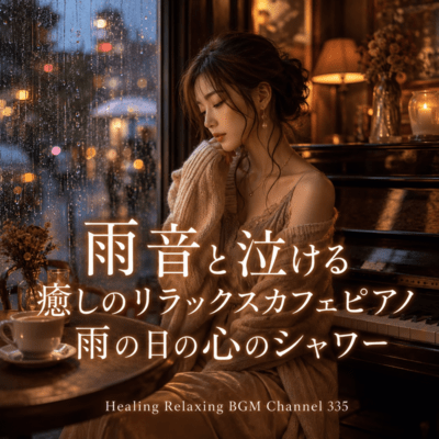 Healing with rain sounds and crying relaxing cafe piano shower on a rainy day (2026 Remaster) Front Cover