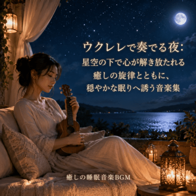 A night played with the ukulele: A collection of music that invites you to a peaceful sleep with soothing melodies that will free your heart under the starry sky. (2026 Remaster) Front Cover