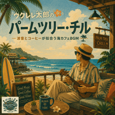 Palm Tree Chill Seaside Café BGM with Ocean Waves and Coffee Front Cover