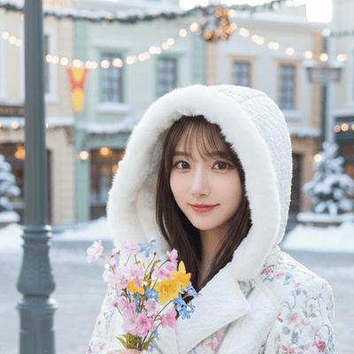 Flowers blooming in a snowy town Front Cover