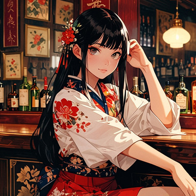 袴の美とノスタルジックな夜のジャケット写真