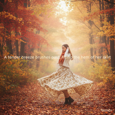 A tender breeze brushes past, lifting the hem of her skirtのジャケット写真