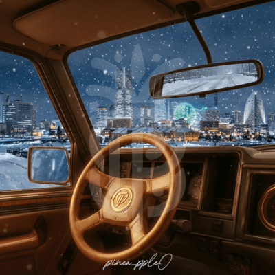 A midwinter drive through the white streets-like sharing a little warmth. Front Cover