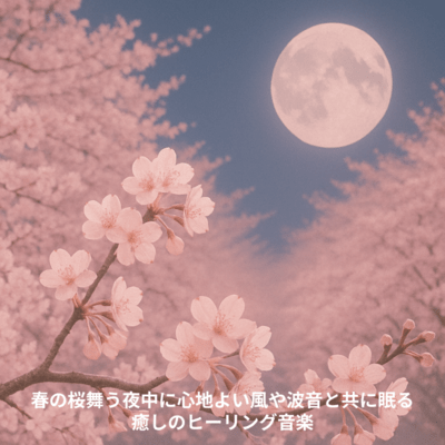Healing music to help you sleep with the sounds of the wind and waves in the middle of the night as the cherry blossoms flutter about in the spring Front Cover