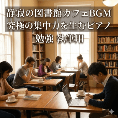 静寂の図書館カフェBGM 究極の集中力を生むピアノ 勉強 執筆用のジャケット写真