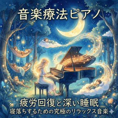 音楽療法ピアノ 疲労回復と深い睡眠 寝落ちするための究極のリラックス音楽 (ホワイトノイズ入り)のジャケット写真