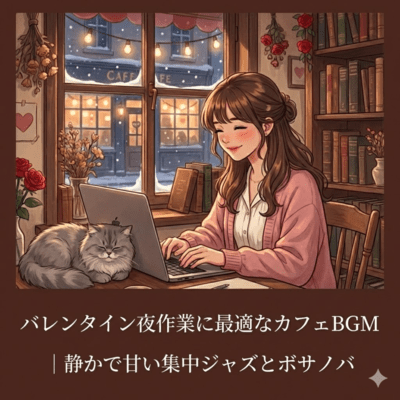バレンタイン夜作業に最適なカフェBGM|静かで甘い集中ジャズとボサノバのジャケット写真