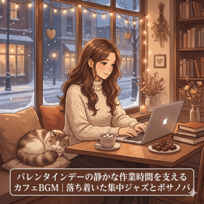 バレンタインデーの静かな作業時間を支えるカフェBGM|落ち着いた集中ジャズとボサノバのジャケット写真