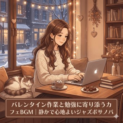 バレンタイン作業と勉強に寄り添うカフェBGM|静かで心地よいジャズボサノバのジャケット写真