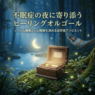不眠症の夜に寄り添うヒーリングオルゴール|ノンレム睡眠とレム睡眠を深める自然音アンビエントのジャケット写真