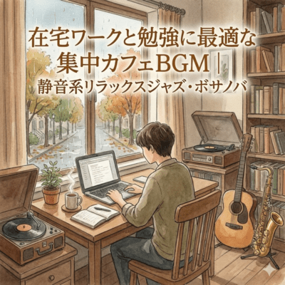 在宅ワークと勉強に最適な集中カフェBGM|静音系リラックスジャズ・ボサノバのジャケット写真