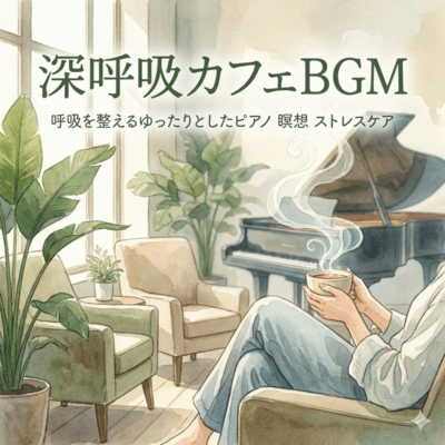 深呼吸カフェBGM 呼吸を整えるゆったりとしたピアノ 瞑想 ストレスケアのジャケット写真