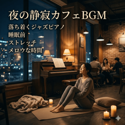 夜の静寂カフェBGM 落ち着くジャズピアノ 睡眠前 ストレッチ メロウな時間のジャケット写真