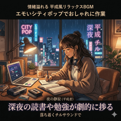 Emotional Heiseifue Relax BGM Emoi City Pop Stylish Work Calming Chill Sound Dramatic Progress for Late Night Reading and Study Front Cover