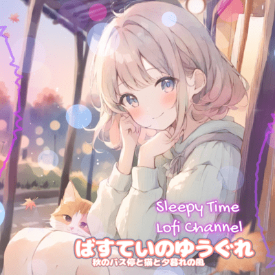 Basutei no Yuugure Autumn Bus Stop with a Cat at Dusk Front Cover