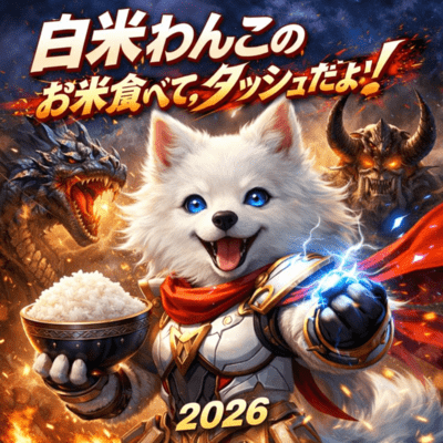 "Shirogome Wanko - Eat Rice and Dash! 2026" Front Cover