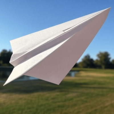 Paper airplane floating in the sky Front Cover