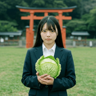 神社の前でのジャケット写真