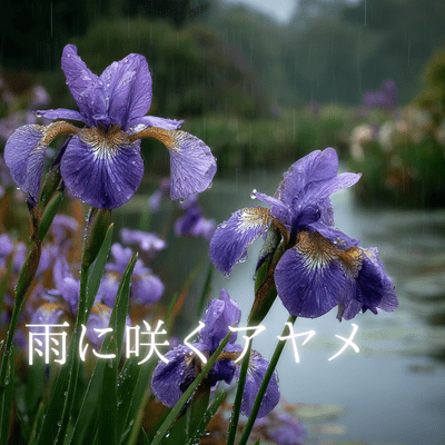 Irises blooming in the rain Front Cover