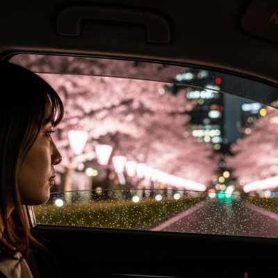 Story-like Music for a Scene of Rain-Soaked Night Cherry Blossoms Seen from a Moving Car Front Cover