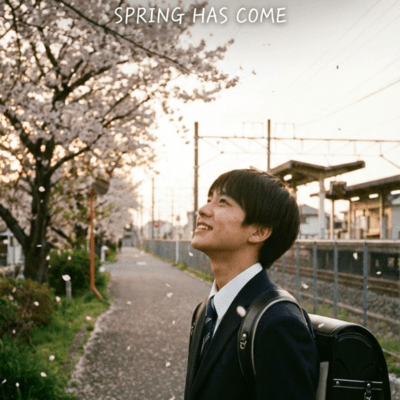 Cherry blossoms fluttering, spring has come Front Cover