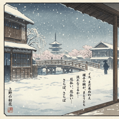Warding Off Evil, Ueno's First Flower: Kataoka in the Snow at Iriya Front Cover